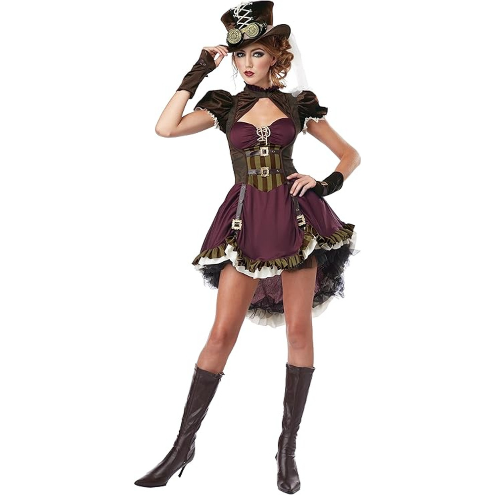 Women's Victorian Steampunk Renaissance Costume & Hat Pirate Cosplay Festival XL